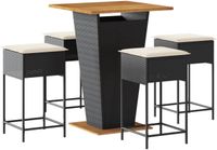 vidaXL 5-delige Tuinbarset met Kussens, Zwart, Polyrotan