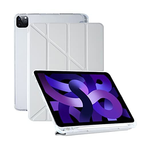 yeliot beschermhoes voor ipad pro 12,9 inch 2021/2020/2018 (5a/4a/3e generatie), ultradun, achterkant transparant met penhouder, tri-Fold-houder, beschermhoes met auto/slaap