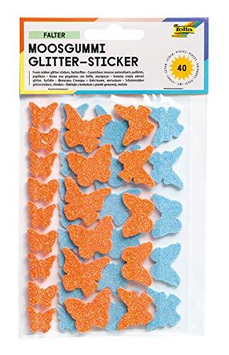 Folia schuimrubber glitter sticker vlinders Oranje en turquoise.