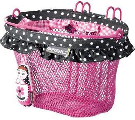 Basil Jasmin Baboushka Kinderfietsmand - Staal - Zwart - Roze