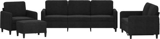 vidaXL 4-delige Loungeset fluweel zwart
