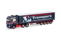 Herpa vrachtwagen model Mercedes-Benz Actros Bigspace schuifzeiloplegger trekker met achterlader "Leif Møller", schaal 1:87, voor diorama, modelbouw, verzamelobject, Made in Germany, kunststof