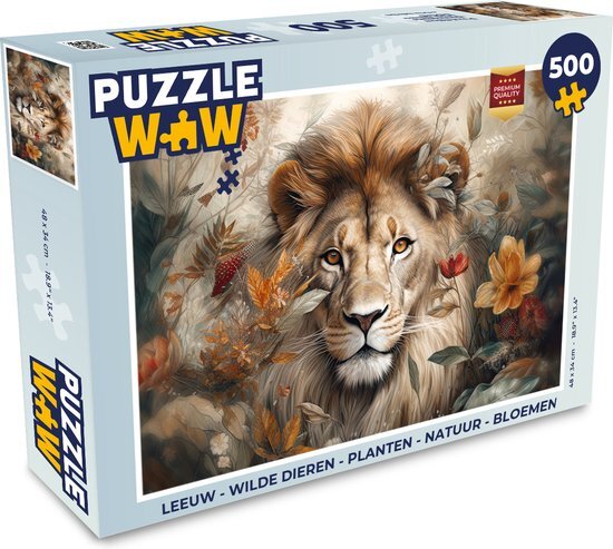 MuchoWow Puzzel Leeuw - Wilde dieren - Planten - Natuur - Bloemen - Legpuzzel - Puzzel 500 stukjes