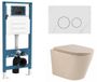 QeramiQ Dely Toiletset - Toilet suspendu - Réservoir encastré - Abattant intelligent - Plaque de déclenchement en marbre blanc aspect pierre naturelle - Boutons ronds - Beige