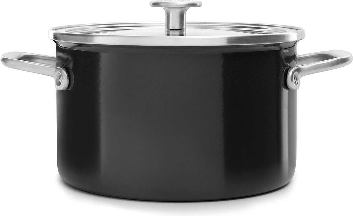 KitchenAid Steel Core Enamel Kookpan met deksel - Ø 24 cm / 6L - Inductie - Onyx Black