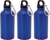 Bellatio Design Makito Western Europe 3x Stuks aluminium waterfles/drinkfles blauw met schroefdop en karabijnhaak 400 ml