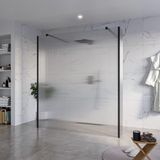 FortiFura Galeria Vrijstaande Inloopdouche - 180x200cm - helder geribbeld - antikalk - 8mm veiligheidsglas - zwart mat
