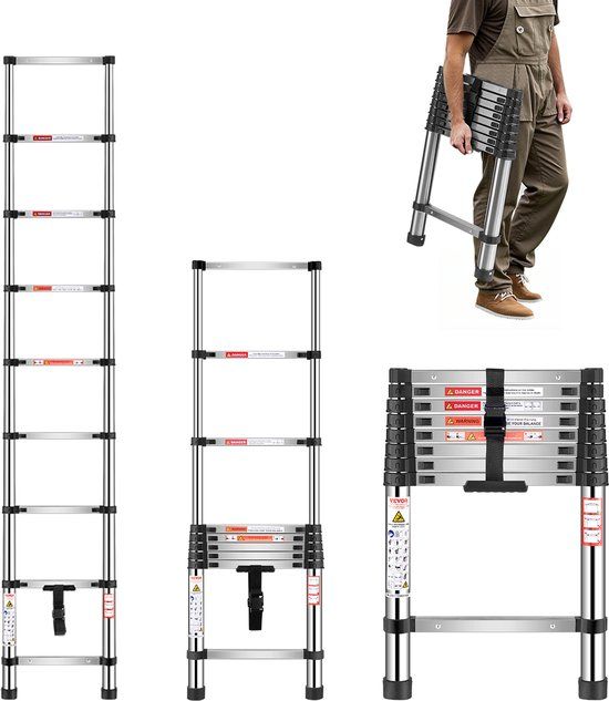 Vevor Telescopische Ladder RVS Uitschuifladder 254cm