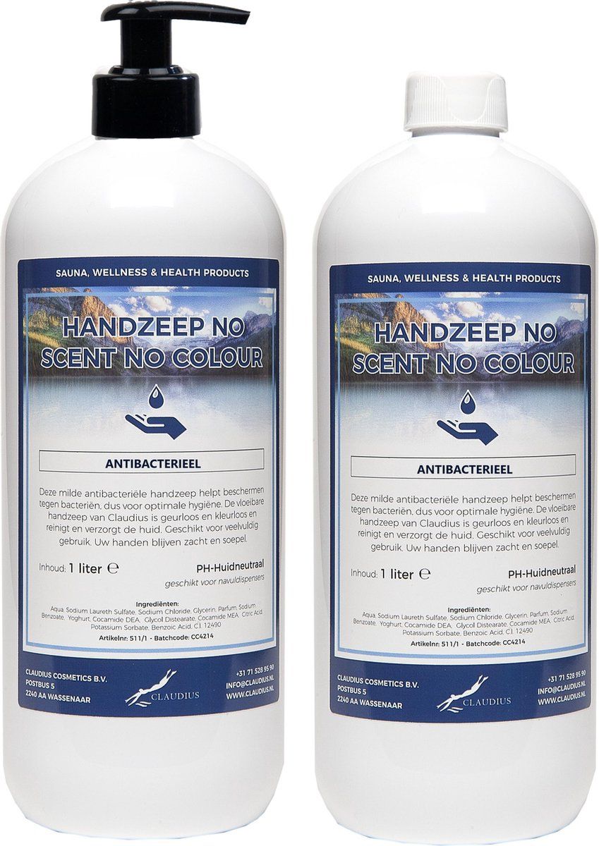 CLAUDIUS Handzeep No Scent No Colour 2 x 1 liter - met gratis pomp