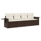 vidaXL 4-delige Loungeset met kussens, polyrattan, bruin