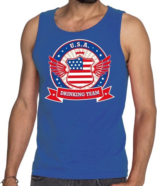 Bellatio Decorations Blauw USA drinking team tanktop / mouwloos shirt heren S