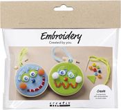 Creativ Company CC Mini Craft Kit Embroidery, Faces, blue, green, 1 pack