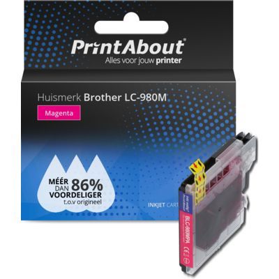 PrintAbout Huismerk LC-980M Magenta Inktcartridge | Compatibel met Brother