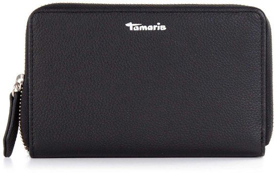 Tamaris Amanda Portemonnee Dames Leer Zwart 10 Pasjes 6 Vakken Ritssluiting 16x10x2 cm