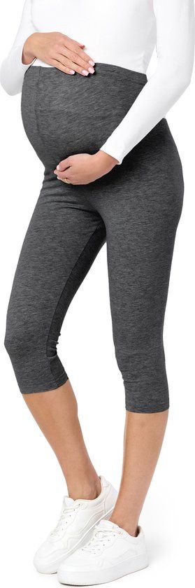 Be Mammy Dames Capri Zwangerschapsleggings - 3/4 Lengte - Katoen - Donker Gemêleerd - 3XL