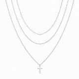 LGT JWLS Zilverkleurige Set van 3 Dameskettingen met Witte Synthetische Parels en Kruishanger