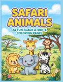 Safari Animals: 24 Fun black & white coloring pages