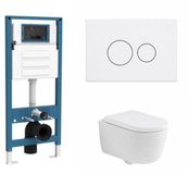 QeramiQ Dely Swirl Toiletset - Hangend toilet - Inbouwreservoir - Zonder spoelrand - Diepspoel - PK afvoer - Dual flush - Inclusief deksel: Nee - Soft-close - Afklikbare zitting - Keramiek - Standaard diepte - Mat wit
