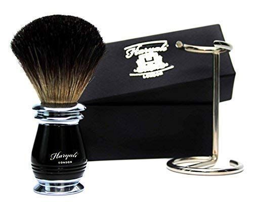 Haryali London Perfecte scheerborstel voor heren met zwart dassenhaar - Zwart & metalen handvat - incl. houder