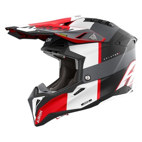 Airoh Helm Aviator 3 AMS² Monarch mat grijs wit rood M