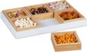 Relaxdays serveerschaaltjes set - met dienblad - bamboe - 6 bakjes - natuur-wit