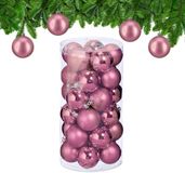 Relaxdays Kerstballen - set van 30 - plastic - Ø 6 cm - onbreekbaar - roze