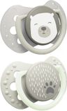 Difrax LOVI Fopspeen Dynamisch - Classy - Newborn - Grijs & Glow in the Dark - 2 Stuks