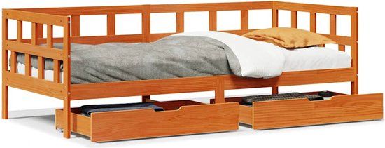 vidaXL Slaapbank met lades zonder matras 90x200 cm hout wasbruin