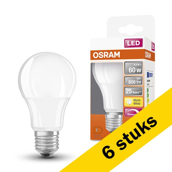 6x Osram LED lamp E27 - Peer A60 - Mat - 2700K - Dimbaar - 8.8W (60W)