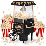 NK Popcornmachine, retro, elektrische popcornmachine, 1200 W, eenvoudig te bedienen knop, bereiding in 2 minuten, hete lucht, 0,3 l, draagbaar, ideaal voor thuis, zwart