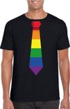 Bellatio Decorations Shoppartners Bv Zwart t-shirt met regenboog stropdas heren - LGBT/ Gay pride shirts L