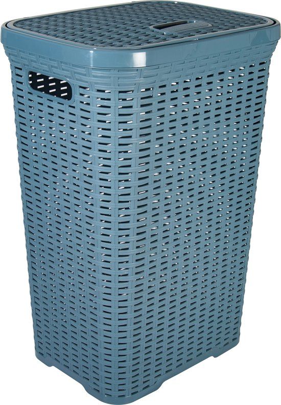 Hega Hogar Wasmand met deksel Rotan - denim blauw - 60 liter