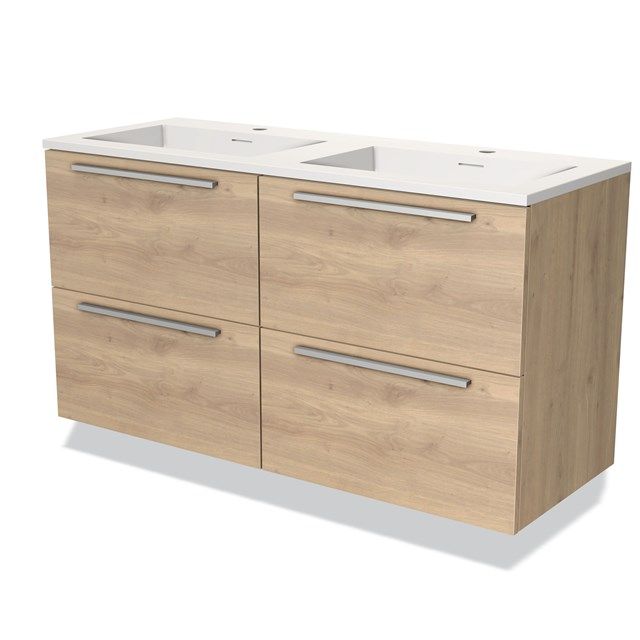 Maxaro Badkamermeubel 120cm Modulo Lichtbruin Eiken 4 Lades Vlak Wastafel Solid Surface
