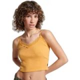 Superdry Geribbelde tanktop met kanten randje Dames Geel M/L