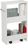 Relaxdays keukentrolley, 2 etages, keukenrek op wieltjes, hout, smal badkamer rek, MDF, HxBxD: ca. 67 x 20 x 43 cm, wit
