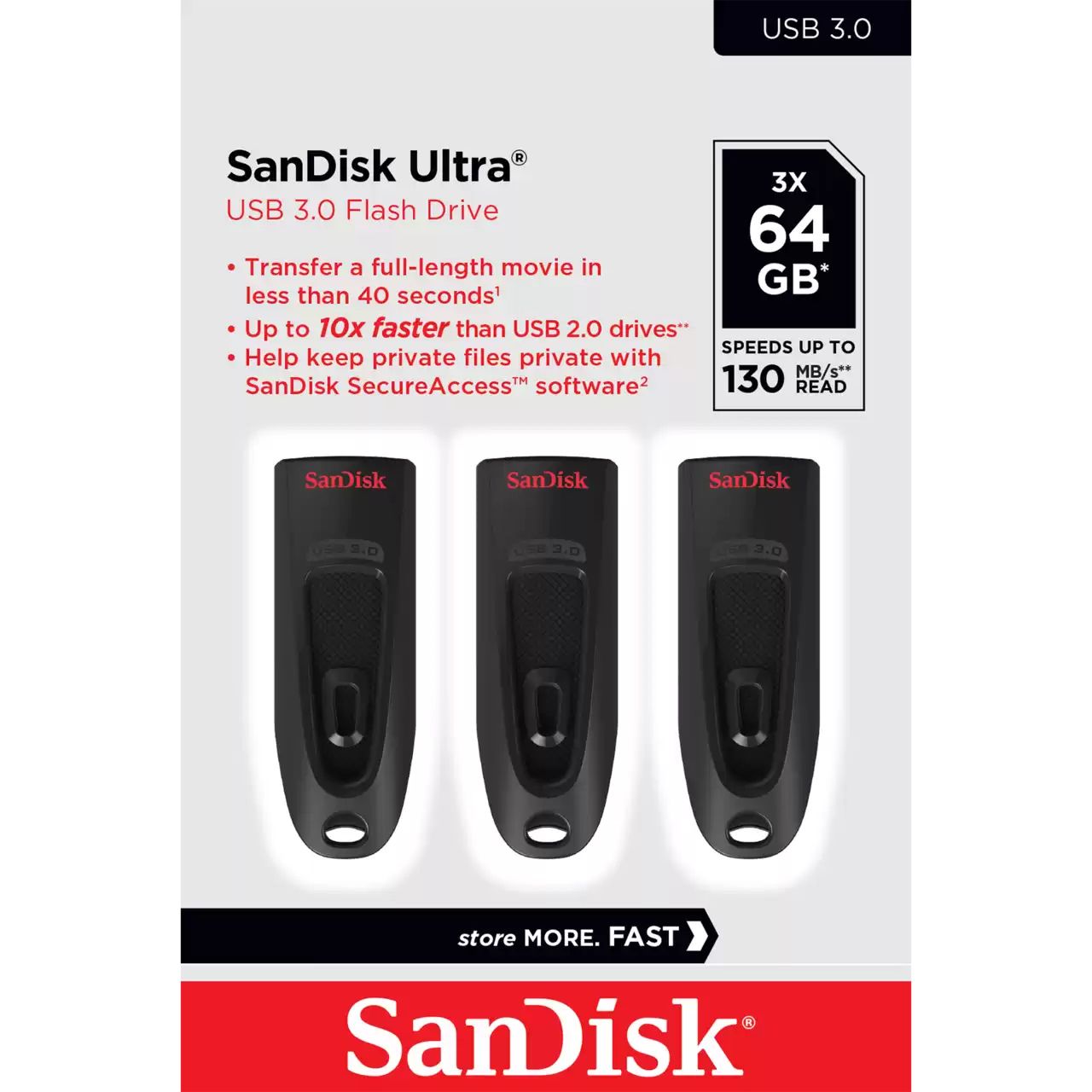SanDisk Ultra 64GB USB 3.0 Flash Drive 3-pack