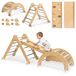 Bois aire de jeu pour enfants - Set d'escalade Montessori - XXL - Triangle et arche Pikler avec rampe - Mur d'escalade avec corde - Convient pour l'intérieur, pour enfants de 4-6 ans