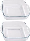 2x Plat à four verre 22 x 22 cm - 1,8 L - Cosy&Trendy - Carré - Transparent