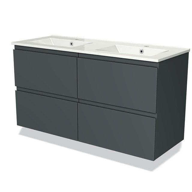 Maxaro Badkamermeubel 120cm Modulo Donkergrijs 4 Lades Greeploos Wastafel Keramiek