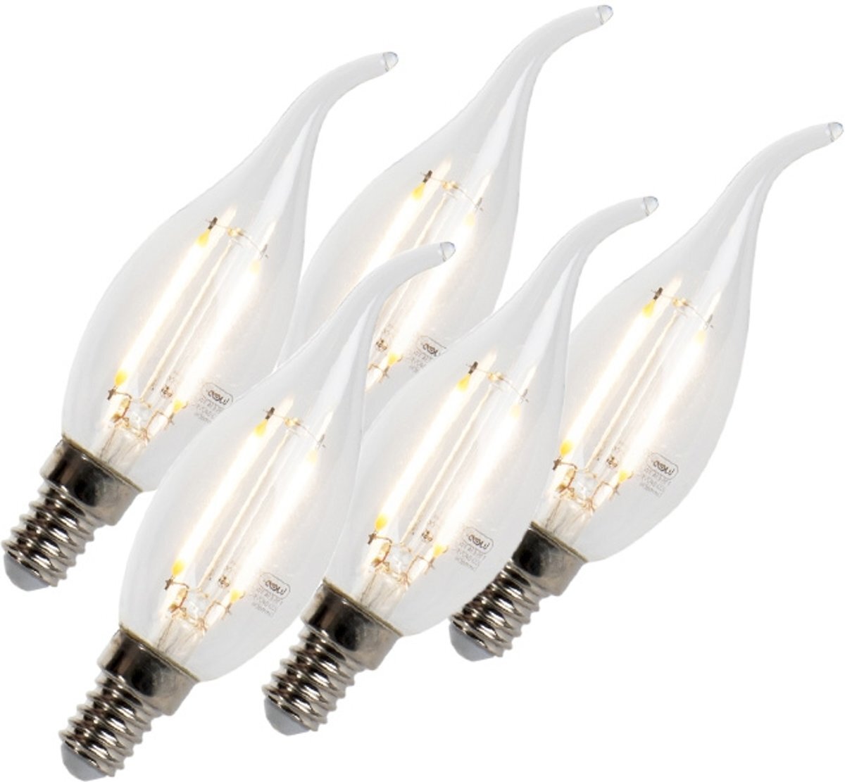 LUEDD Set van 5 LED filament kaarslamp E14 3W 2700K 250lm F35 dimbaar helder