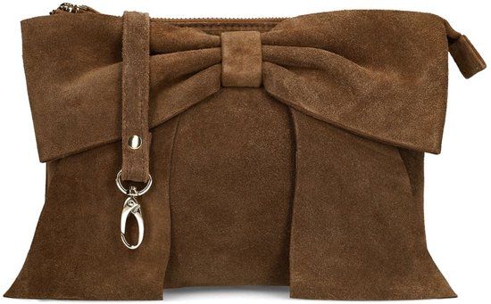 Manfield - Bruine suède clutch met strik