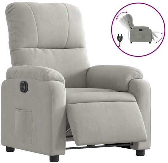 vidaXL Fauteuil verstelbaar elektrisch microvezelstof lichtgrijs