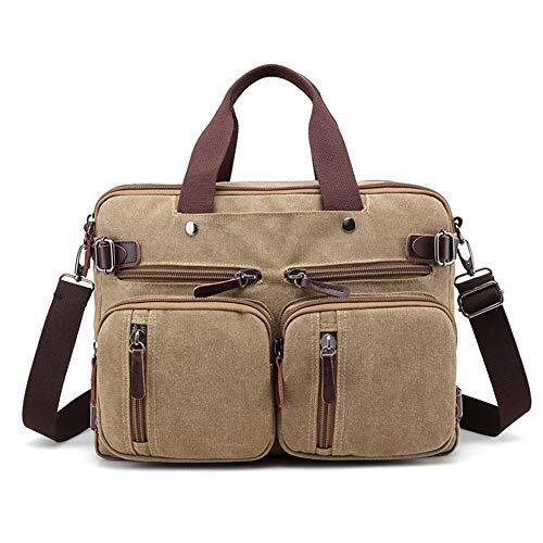 Chikencall Laptop Aktetas Rugzak, 3 Way Convertible Canvas Vintage Schouder Messenger Bag Hybride Zakelijke Rugzak 15"voor College Werk kaki