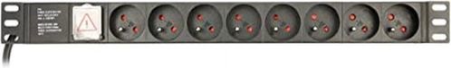 Energenie Gembird 19 inch stekkerdoos | schakelaar | IEC C14 - 8x CEE 7/5 (België) | 1U | zwart | 3 meter