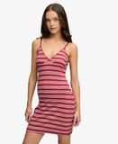 Superdry Femme Robe Mini en Jersey Côtelé à Rayures Red Taille: 34
