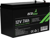EcoLine AGM 12V 7AH - 7000mAh VRLA Battery - 151 x 65 x 94 - Deep Cycle Battery