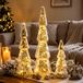 Spetebo LED-glazen kerstboom, set van 3, zilver, op batterijen, met timer