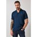 JP 1880 - Heren - gestreept overhemd korte mouwen Cubaanse kraag viscose tot 8XL - Navy blauw - Maat XXL