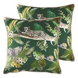 Evans Lichfield Jungle Leopard Twin Pack Polyester Gevulde Kussens, Groen, 43 x 43cm
