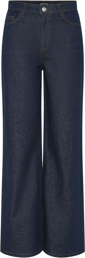 PIECES PCSELMA High Waist Wide Leg Jeans - Dark Blue Denim